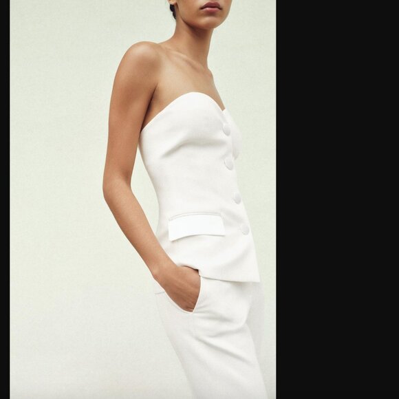 NWT ZARA 2 PIECES MATCH SET COMBINATION SATIN EFFECT BUSTIER TOP + FLARED PANTS - Picture 3 of 10